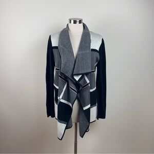 Ivanka Trump Black White Geometric Check Open Front Cardigan Sweater Medium Knit